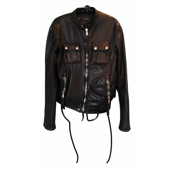 DSQUARED2 men's black leather biker jacket - Picture 1 of 11